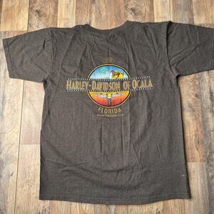Vintage Harley Davidson T-Shirt‎ Men's Large Gray Motorcycle Eagle Florida 4579